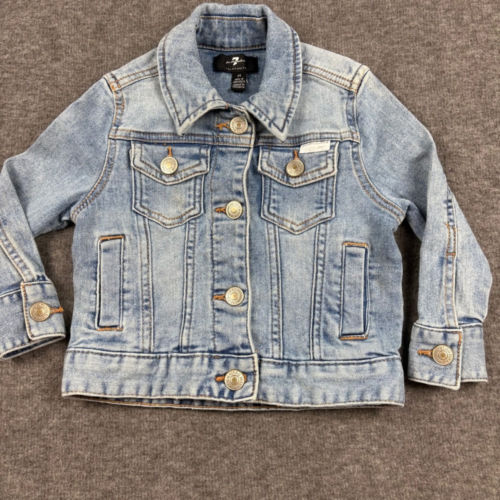 7 For All Mankind Kids Denim Jacket Size 2T Light Wash Jean Truckerโ